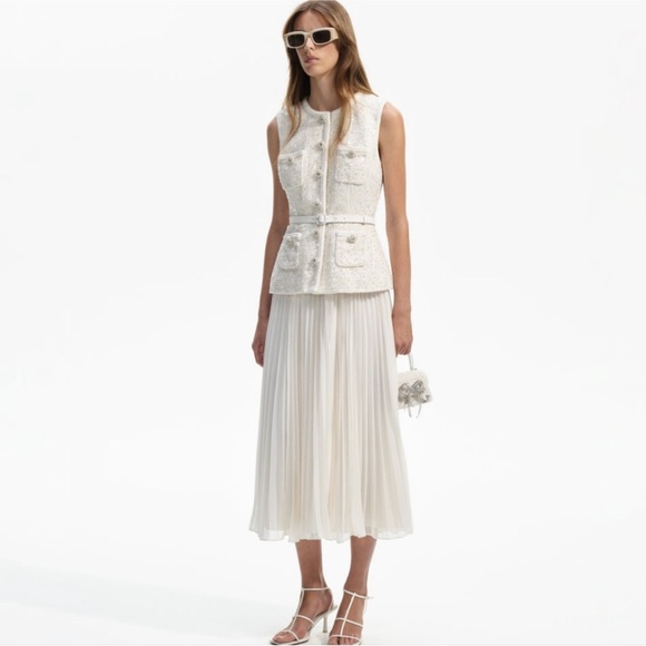 Self-Portrait White Midi A-Line Skirt - Picture 3 of 16